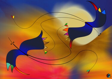 Digitale Kunst mit dem Titel "Freebirds" von Chris Van Moorsel, Original-Kunstwerk, Digitale Malerei