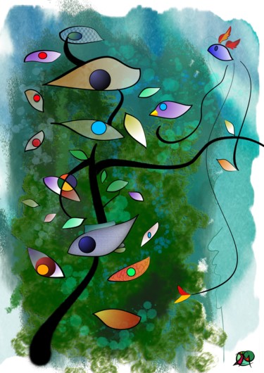 Digitale Kunst mit dem Titel "Ogenboom" von Chris Van Moorsel, Original-Kunstwerk, Digitale Malerei