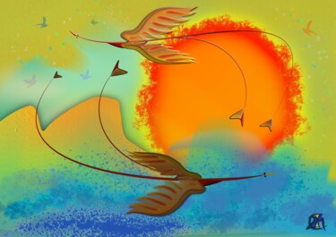 Digitale Kunst mit dem Titel "De storm op zee" von Chris Van Moorsel, Original-Kunstwerk, Digitale Malerei