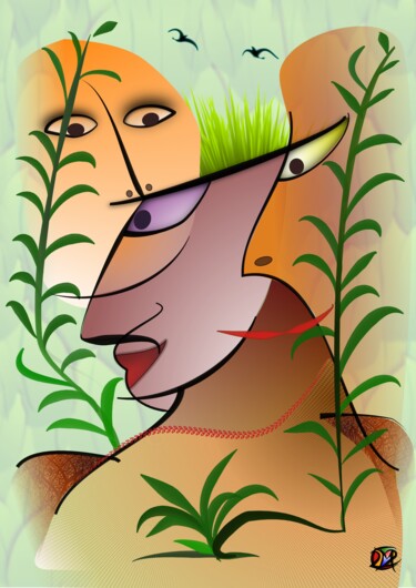 Digitale Kunst getiteld "Tuinman" door Chris Van Moorsel, Origineel Kunstwerk, Digitaal Schilderwerk