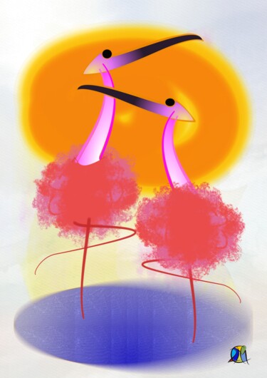 Artes digitais intitulada "Flamingo" por Chris Van Moorsel, Obras de arte originais, Pintura digital