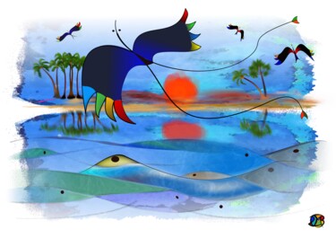 Digitale Kunst mit dem Titel "het Strand" von Chris Van Moorsel, Original-Kunstwerk, Digitale Malerei
