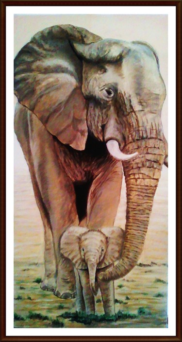 Peinture intitulée "Elephants" par Stephane Chretien, Œuvre d'art originale, Acrylique