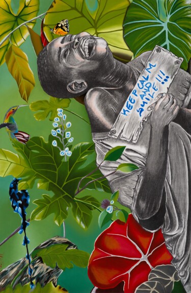 Картина под названием "Réflexion sur le so…" - Chrice Mayouma, Подлинное произведение искусства, Масло