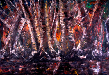 Malerei mit dem Titel "Brennender Birkenwa…" von Chris Schäfer, Original-Kunstwerk, Öl