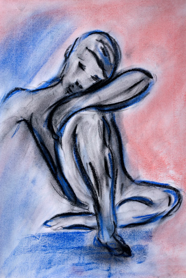 Painting titled "Sitzender junger Ma…" by Chris Schäfer, Original Artwork, Pastel