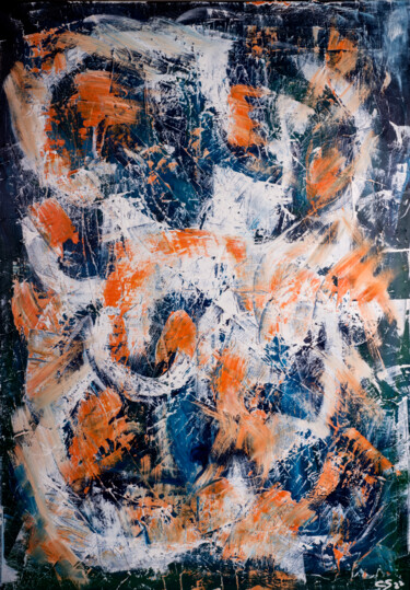 Painting titled "Abstrakte Formen in…" by Chris Schäfer, Original Artwork, Oil Mounted on Wood Stretcher frame