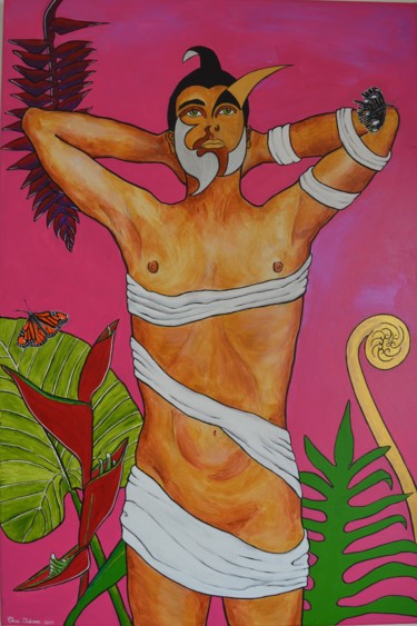 Painting titled "Osmose tropicale 1" by Chris Adam, Original Artwork, Acrylic Mounted on Wood Stretcher frame