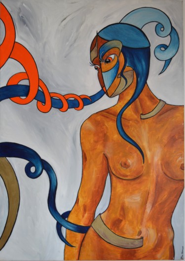 Painting titled "Divagations enivran…" by Chris Adam, Original Artwork, Acrylic Mounted on Wood Stretcher frame
