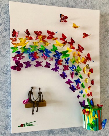 Sculpture intitulée "La boite à papillons" par Chris Guerin, Œuvre d'art originale, Acrylique
