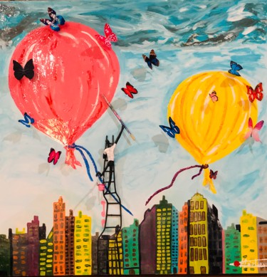 Painting titled "NY balloons" by Chris Guerin, Original Artwork, Acrylic
