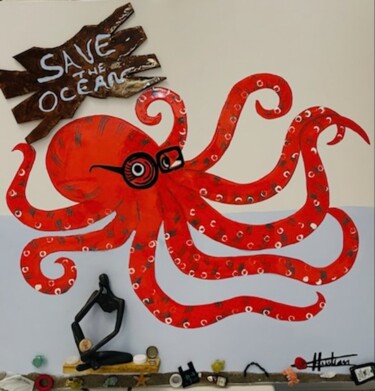 绘画 标题为“Sauvez la Mer” 由Chris Guerin, 原创艺术品, 青铜 安装在木质担架架上