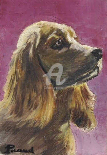 Painting titled "Kiki, chien cocker" by Chris Laure, Original Artwork, Oil