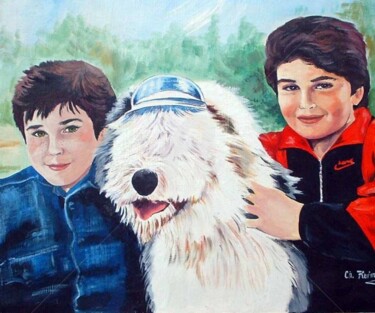 Painting titled "Trois amis" by Chris Laure, Original Artwork, Oil