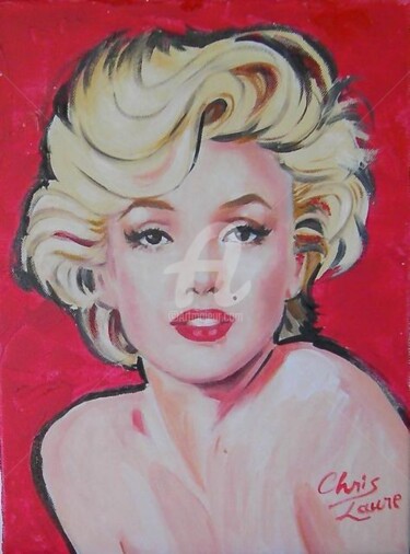 Painting titled "Portrait de Marilyn…" by Chris Laure, Original Artwork, Oil Mounted on Wood Stretcher frame