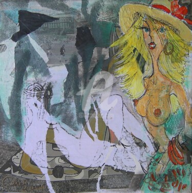 Pintura intitulada "Nénettes à la plage" por Chris Laure, Obras de arte originais, Outro