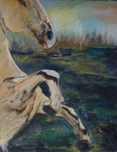 Peinture intitulée "Cheval N°4" par Chris Le Guen Drianne, Œuvre d'art originale, Huile Monté sur Châssis en bois