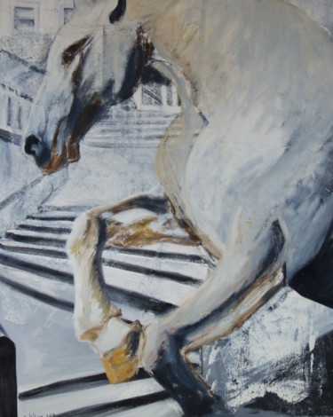 Peinture intitulée "Cheval N°5" par Chris Le Guen Drianne, Œuvre d'art originale, Huile Monté sur Châssis en bois