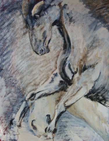 Peinture intitulée "Cheval N°7" par Chris Le Guen Drianne, Œuvre d'art originale, Huile Monté sur Châssis en bois