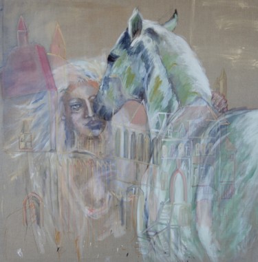 Painting titled "N°3 Lady Godiva" by Chris Le Guen Drianne, Original Artwork, Ink Mounted on Wood Stretcher frame