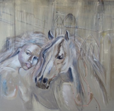 Painting titled "N°4 Lady Godiva" by Chris Le Guen Drianne, Original Artwork, Ink Mounted on Wood Stretcher frame