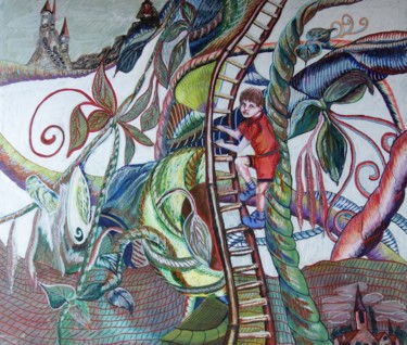 Peinture intitulée "Jacques et le Haric…" par Chris Le Guen Drianne, Œuvre d'art originale, Acrylique Monté sur Châssis en b…