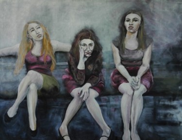 Painting titled "Les Trois Femmes" by Chris Le Guen Drianne, Original Artwork, Oil Mounted on Wood Stretcher frame