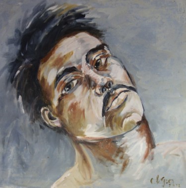 Painting titled "Man" by Chris Le Guen Drianne, Original Artwork, Oil Mounted on Wood Stretcher frame
