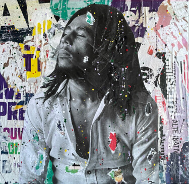 Collages titled "Bob Marley" by Chris Rose, Original Artwork, Collages Mounted on Wood Stretcher frame
