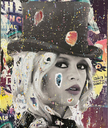 Collages titled "Chapeau, Madame" by Chris Rose, Original Artwork, Collages Mounted on Wood Stretcher frame
