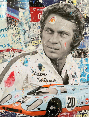 Collages intitolato "McQueen race" da Chris Rose, Opera d'arte originale, Collages Montato su Telaio per barella in legno