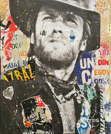 Collages titled "Clint" by Chris Rose, Original Artwork, Collages Mounted on Wood Stretcher frame