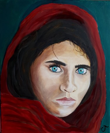 Painting titled "l'Afghane aux yeux…" by Chris Texier, Original Artwork, Oil