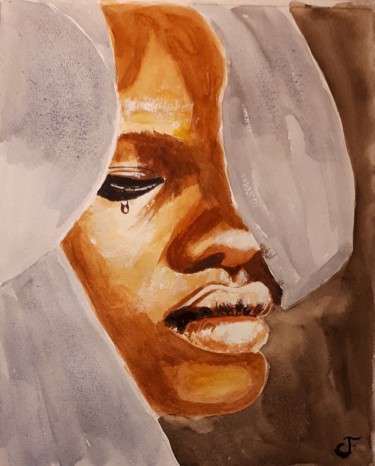 Malerei mit dem Titel "tristesse africaine" von Chris Texier, Original-Kunstwerk, Aquarell