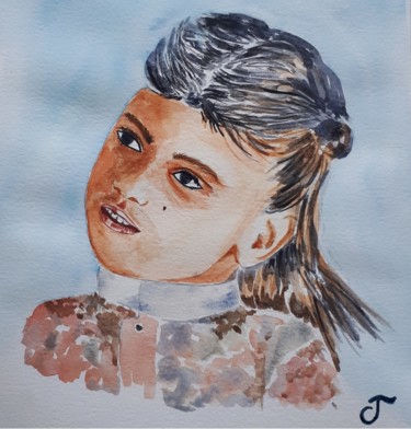 Schilderij getiteld "la petite fille de…" door Chris Texier, Origineel Kunstwerk, Aquarel