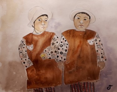 Peinture intitulée "Les petites jumelle…" par Chris Texier, Œuvre d'art originale, Aquarelle