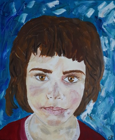 Painting titled "fillette réfugiée s…" by Chris Texier, Original Artwork, Oil