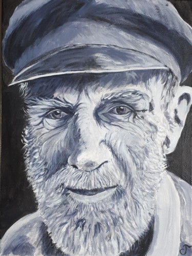 Peinture intitulée "Le vieux à la casqu…" par Chris Texier, Œuvre d'art originale, Huile