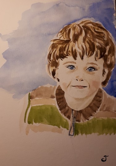 Peinture intitulée "Jeune garçon irland…" par Chris Texier, Œuvre d'art originale, Aquarelle