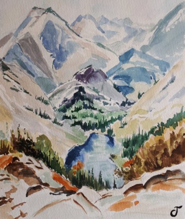 Peinture intitulée "Vue sur lac" par Chris Texier, Œuvre d'art originale, Aquarelle