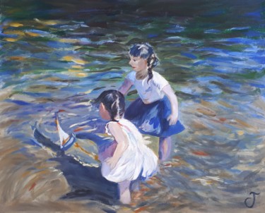 Painting titled "Oh mon bateau !" by Chris Texier, Original Artwork, Oil