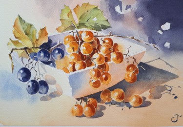 Malerei mit dem Titel "Raisins d'automne" von Chris Texier, Original-Kunstwerk, Aquarell