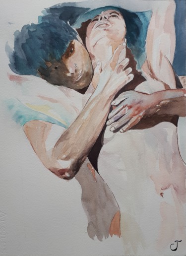 Malerei mit dem Titel "Abandon amoureux..." von Chris Texier, Original-Kunstwerk, Aquarell