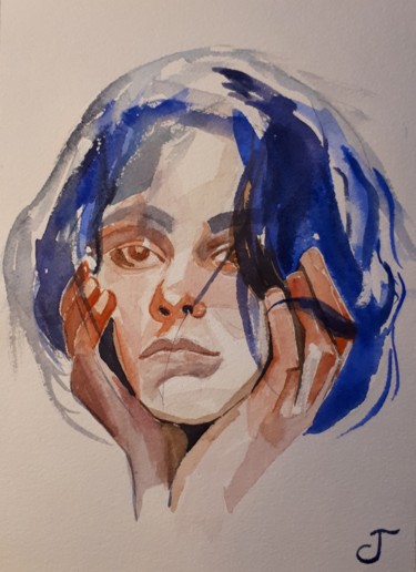 Peinture intitulée "Pensive... #artists…" par Chris Texier, Œuvre d'art originale, Aquarelle