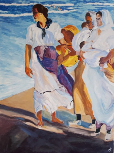 Malerei mit dem Titel "Les femmes de pêche…" von Chris Texier, Original-Kunstwerk, Öl