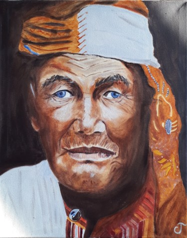 Painting titled "L'indien au turban#…" by Chris Texier, Original Artwork, Oil