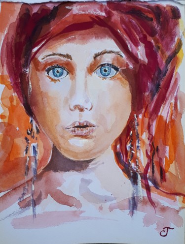 Innocence aux yeux bleus Peinture intitulée "Innocence aux yeux…" par Chris Texier, Œuvre d'art originale, Aquarelle