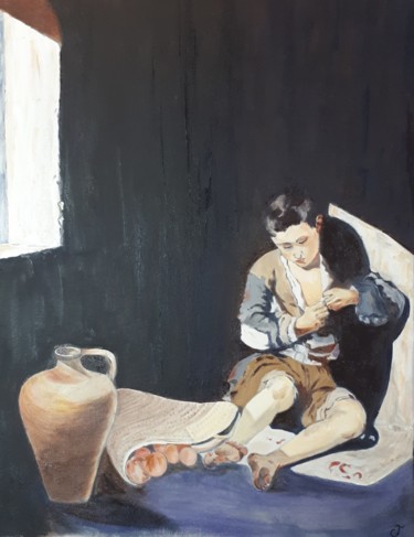 Peinture intitulée "Le petit mendiant" par Chris Texier, Œuvre d'art originale, Huile