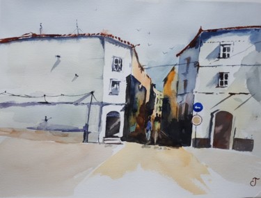Painting titled "canicule portugaise" by Chris Texier, Original Artwork, Watercolor