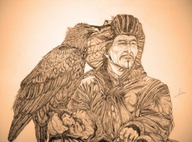 Dessin intitulée "Fauconnier mongol" par Vannucci Chris - Artiste Dessinateur, Œuvre d'art originale, Autre